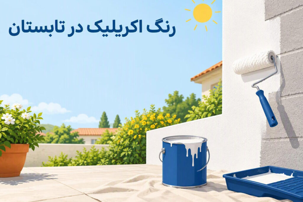 رنگ آکریلیک در تراس آفتابی با غلتک و سینی رنگ
